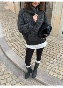 Detail view of skin-friendly black shark yoga leggings for women in winter street style
