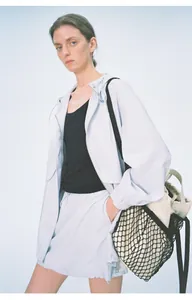 Ensemble veste coupe-vent imperméable d'extérieur bleu clair pour femmes actives