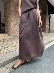 Elegant dark mauve irregular pleated maxi skirt for women perfect for summer street style
