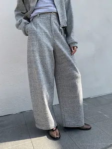 Women Fashion Casual Sickle Sweatpants High Waist Wide Leg Heathered Cotton Blend Leisure Pants For Spring Autumn