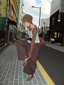 Women's Viscose Nylon Splicing Wide Leg Pants High Waist Loose Fit Casual Trousers Versatile Slimming Bottom Streetwear