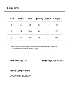 Detailed size chart and material composition for women's Lyocell casual lantern pants.