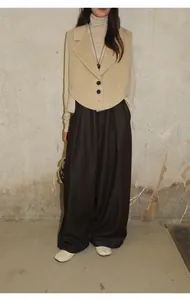 Pantalon en jean large et ample marron pour femme pour les saisons d'automne et d'hiver
