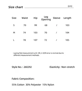 Detailed size chart and fabric composition for high-waisted wide-leg trousers