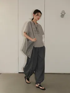 Retro checkered elastic waist loose casual jogger pants for women's fashion wear