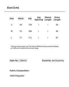 Detailed size chart and material specifications for women's pleated bias cut skirt