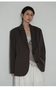 Blazer leggero marrone minimalista da donna, stile coreano elegante per ufficio e tempo libero