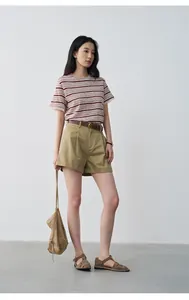 Premium khaki pleated cuffed shorts for women versatile and minimalist summer casual style