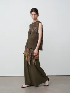NEIHE Lyocell Linen Wide Leg Pants Women Summer High Waist Drape Casual Loose Culottes Ancient Ink Dyeing Style Bottom 258288