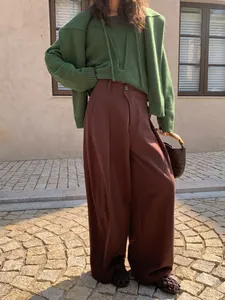 Women High Waist Wide Leg Jeans Retro Casual Solid Color Floor Length Loose Denim Trousers Versatile Straight Leg Pants