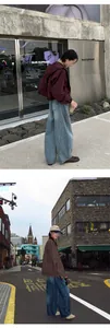 Amerikanische Retro-Jeans mit weitem Bein und geschwungener Silhouette im Streetstyle