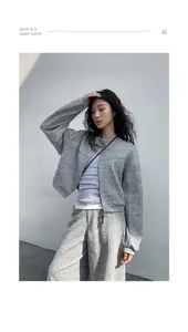 Fashionable grey marl cropped zip hoodie and wide-leg trousers set for stylish urban spring wear
