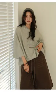Korean style oversized light gray hooded sweatshirt for women with graphic print