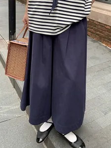 Jupe-culotte à Taille Haute pour Femmes Pantalon Court Large Avec Ceinture Couleur Unie Mélange de Coton Style Minimaliste Japonais