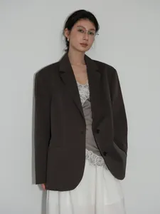 Elegante blazer sottile minimalista marrone scuro per la moda autunnale da donna