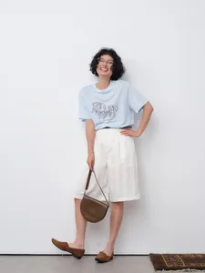 Short Femme Taille Haute en Polyamide Longueur Genou Simple Décontracté Ceinturé Jambe Droite Navette Été Couleur Unie