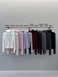 Mujer Elegante Tencel Lana Cuello Alto Capa Base Top Manga Larga Viajero Ajuste Estrecho Camiseta con Decoración de Collar Estilo Urbano Chic Ropa