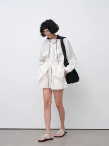 Lightweight and breathable white tencel ramie hooded sun-protection shirt for women