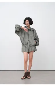 Stylish loose lightweight hooded sun protection jacket with matching shorts for women
