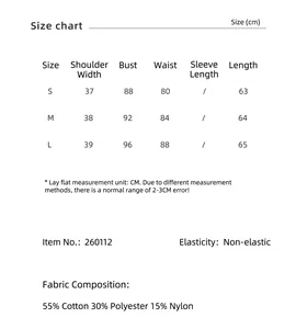 Detailed size chart and fabric specifications for women's cotton-blend sleeveless vest