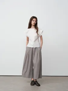 Dames Casual Wijde Pijpen Enkellengte Broek Losse Hoge Taille Effen Kleur Polyester Rayon Streetwear
