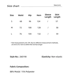 Detailed size chart and fabric composition for women's asymmetrical flowing skirt
