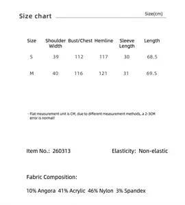 Comprehensive size chart and material composition details for women's jacquard knit top