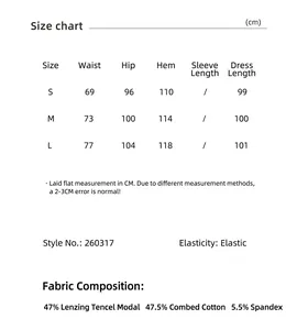 Comprehensive size chart for Lenzing modal knit skirt detailing measurements and fabric