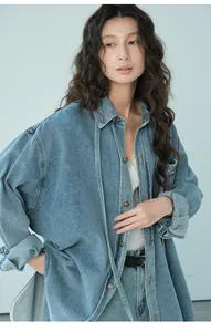 Chaqueta vaquera azul claro lavada de gran tamaño para mujer moda de primavera