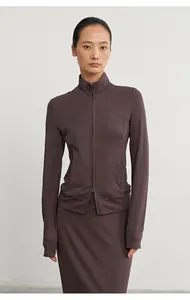 Women's Lenzing Modal knit skirt and zip-up jacket set in deep mauve for sports and casual wear