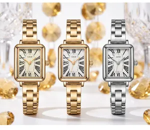 Elegantes relojes de cuarzo GEDI rectangulares con números romanos y acero