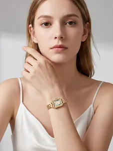 Elegante reloj GUOU vintage dorado para mujer con números romanos y brazalete de acero
