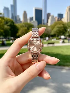 Close-up of Gedi rose gold square dial women's watch with elegant steel bracelet