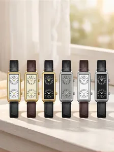 Six elegant Gedi French vintage rectangular dual-dial watches with premium leather straps