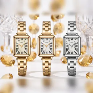 Elegantes relojes de cuarzo cuadrados GEDI con correa de acero y esferas de números romanos