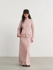 Elegant Lenzing Modal knitted straight long skirt and matching jacket set for women