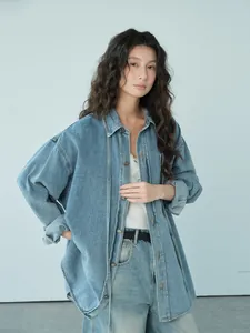 Chaqueta vaquera lavada azul claro para mujer, abrigo estilo oversize moda primavera
