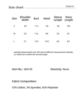 Detaillierte Größentabelle für Retro Hemdkleid mit Maßen in cm Angaben
