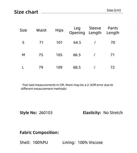 Detailed size chart and fabric composition for high waist PU leather shorts