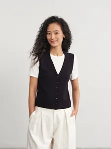 Damen Polo Kragen Faux Zwei Stück Strick Top Patchwork Weste Stil Knopfleiste Kurzarm Pullover Lässig Preppy Ästhetik Polyester Baumwolle Strickwaren