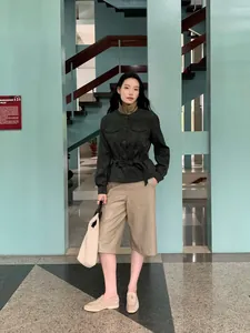 High-waisted PU leather culottes for women featuring a straight-leg draped casual fit