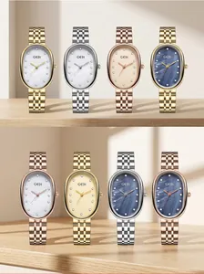 Montres à quartz GEDI ovales pour femmes avec cadran en nacre et bracelet en acier