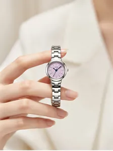 Elegant detail of GEDI small stainless steel watch with lavender dial and diamond markers