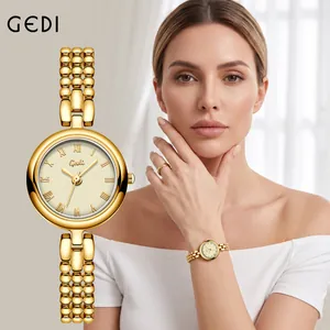 GEDI Vintage Women Quartz Watch Alloy Multi-row Bead Chain Bracelet Watch Roman Numerals Dial Waterproof Elegant Ladies Wristwatch