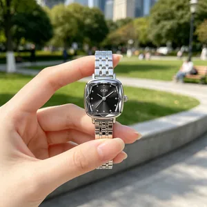 GEDI elegant women's square dial watch with silver steel strap for business commute