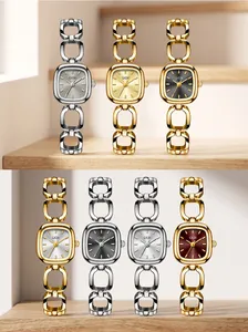 Detailed view of GEDI women's quartz watches with hollow chain straps and square dials