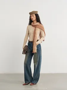 Elegant women's slim fit autumn knit cardigan sweater set with a matching long crinkle scarf