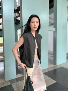 Elegante gonna a trapezio a vita alta con stampa nebbia in tulle per donna autunno
