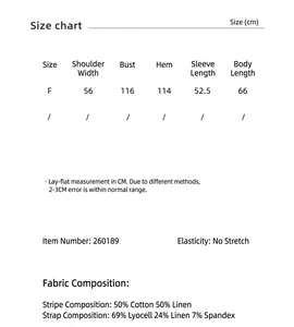 Detailed size chart and fabric composition for striped top with camisole set