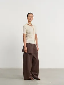 High-waisted fake two-piece skirt trousers for women in minimalist autumn style